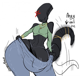 accessory annoyed anthro big_butt big_penis black_body black_skin bottom_heavy bottomwear bulge butt clothing crop_top cross-popping_vein denim denim_bottomwear denim_clothing erection eyeless femboy furgonomics genitals huge_butt huge_hips huge_penis huge_thighs humanoid_genitalia humanoid_penis hyper hyper_hips hyper_thighs jeans jewelry male necklace pants pear-shaped_figure penis shirt simple_background solo tail tail_accessory tail_jewelry tail_motion tail_whip thick_thighs thong topwear underwear vein veiny_penis wardrobe_malfunction white_background wide_hips tragicfame alien_(franchise) dralp alien xenomorph hi_res