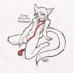 anthro breasts collar female genitals leash nipples nude presenting pussy simple_background solo tail teasing white_background orangy domestic_cat felid feline felis mammal 2010 hi_res monochrome sketch