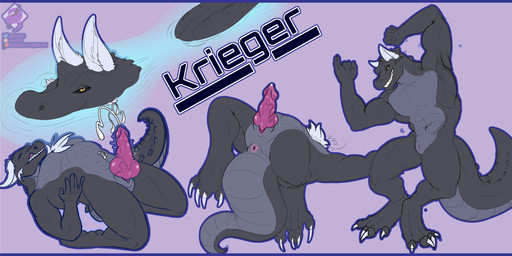 animal_genitalia anthro anus black_sclera blue_border bodily_fluids border claws cum erection eyelashes fluffy fluffy_chest fluffy_ears genital_fluids genitals knot knotted_penis male orgasm penis solo tail teeth toe_claws kyain mythology krieger_(shadowfox31) crocodile crocodilian dragon hybrid mythological_creature mythological_scalie reptile scalie hi_res