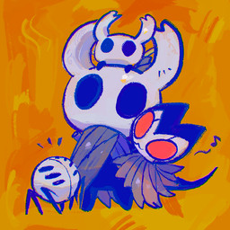 2_horns 6_eyes ambiguous_gender biped black_eyes cloak closed_smile clothed clothing empty_eyes group horn melee_weapon mouth_closed multi_eye multi_limb musical_symbol nail_(weapon) red_eyes smile standing symbol weapon weapon_on_back blipbugbug hollow_knight_(franchise) team_cherry grimmchild_(hollow_knight) the_knight_(hollow_knight) arachnid arthropod vessel_(species) weaver_(hollow_knight) 1:1