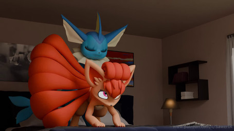 animal_genitalia animal_penis anthro anthro_on_anthro anthro_penetrated anthro_penetrating blue_body bodily_fluids breasts canine_genitalia canine_penis cum cum_drip cum_from_vagina cum_in_vagina cum_inside cum_pool cum_pooling doggystyle dripping duo ejaculation fast_sex female female_penetrated from_behind_position fur genital_fluids genitals leaking_cum looking_pleasured male male/female male_penetrating male_penetrating_female moan orgasm penetration penile penile_penetration penis penis_in_vagina red_body red_fur sex simple_background sound_effects teeth tongue vaginal vaginal_penetration vulva sawert sound_warning blender_cycles nintendo pokemon eeveelution generation_1_pokemon pokemon_(species) vaporeon vulpix 16:9 3d_(artwork) 3d_animation animated digital_media_(artwork) hi_res short_playtime sound webm widescreen