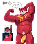 anthro black_nose bulge clothing detailed_bulge eyes_closed genital_outline humanoid_hands male musclegut muscular nipples penis_outline red_body simple_background solo text underwear white_background nastybearz russian-pancakes bear mammal 2021 absurd_res english_text hi_res