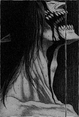 black_background blood blood_in_mouth bodily_fluids exposed_teeth hair humanoid_pointy_ears long_hair open_mouth pale_skin pointy_ears sharp_teeth simple_background teeth grishayungen attack_on_titan eren_jaeger humanoid titan_(attack_on_titan) 2025 animated better_version_at_paywall monochrome