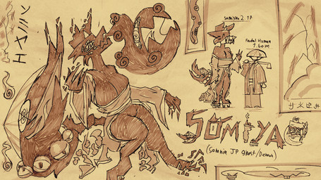 anthro asian_clothing big_breasts breasts clothed clothing female fur hair male tail text lefemdoc planta_fumeta somnia_(lefemdoc) canid canine demon ghost human mammal monster spirit 16:9 digital_media_(artwork) hi_res widescreen