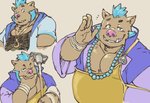 anthro blue_hair brown_body brown_fur buddhist_priest_outfit fur hair humanoid_hands kemono male one_eye_closed overweight overweight_anthro overweight_male simple_background solo wink exe_exem lifewonders tokyo_afterschool_summoners ganglie_(tas) mammal suid suina sus_(pig) wild_boar 2021 digital_media_(artwork)