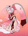 asian_clothing black_nose blue_eyes clothed clothing east_asian_clothing fur japanese_clothing kimono pink_body pink_fur princess queen royalty solo summer yukata nyagirl talla_sweist canid canine dreamspinner fox mammal flat_colors full-length_portrait hi_res portrait