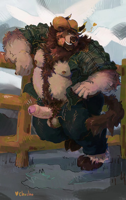 anthro balls barazoku barefoot beard bedroom_eyes belly belly_hair belt biceps big_belly big_muscles big_pecs blue_bottomwear blue_clothing blue_jeans blue_pants body_hair bottomwear brown_beard brown_belt brown_body brown_chest_hair brown_clothing brown_facial_hair brown_fur brown_hat brown_headwear brown_pubes chest_hair clothed clothing cowboy cowboy_hat cowboy_outfit denim denim_bottomwear denim_clothing erection facial_hair facial_piercing feet fence flannel flannel_shirt flirting flirting_look flirting_with_viewer fur genitals green_clothing green_eyes green_shirt green_topwear happy_trail hat headgear headwear heart_symbol hooves horn inviting inviting_to_sex inviting_viewer jeans leaning leaning_on_fence male manly musclegut muscular muscular_anthro muscular_arms muscular_male muscular_thighs narrowed_eyes nature nature_background nipple_piercing nipple_ring nipples nose_piercing nose_ring offering_sex offering_to_viewer open_bottomwear open_clothing open_pants open_shirt open_topwear outside pants pattern_clothing pattern_shirt pattern_topwear pecs penis piercing plaid plaid_clothing plaid_shirt plaid_topwear presenting presenting_body presenting_pecs presenting_penis pubes ranch ranch_hand rancher ring_piercing rolled_up_sleeves seducing_viewer seductive shirt showing_off_muscles smile smiling_at_viewer solo tail thick_arms thick_thighs topwear unbuttoned unbuttoned_shirt unzipped unzipped_clothing unzipped_pants zipper chuchowriggle bovid bovine cattle mammal hi_res