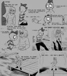 alternate_universe anthro bulge clothing digital_media_(artwork) english_text female goner_kid grey_background kitty_(under(her)tail) male monochrome monster simple_background text thewill under(her)tail undertale undertale_(series) water wounded