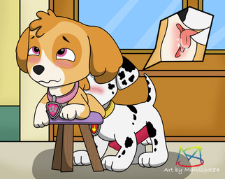 animal_genitalia animal_penis balls blush canine_genitalia canine_penis collar cunnilingus duo female feral genitals knot male male/female masturbation nervous oral penis sex smile text tongue tongue_out vaginal marvispot84 paw_patrol marshall_(paw_patrol) skye_(paw_patrol) canid canine canis cockapoo dalmatian domestic_dog mammal mixed_breed absurd_res artist_name hi_res watermark