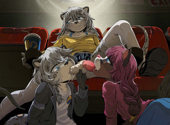 adolescent adolescent_on_adolescent animal_genitalia animal_penis anthro ball_suck balls bite biting_lip biting_own_lip bodily_fluids bottomwear clothed clothing container crossdressing cup erection feline_genitalia feline_penis fellatio female female_penetrated femboy fingers footwear fur genitals group hair hand_on_balls jacket legwear looking_pleasured male male/female male_penetrating male_penetrating_female movie_theater open_clothing open_jacket open_mouth open_topwear oral oral_penetration penetration penile penile_spines penis raised_bottomwear raised_clothing raised_skirt saliva saliva_string self_bite sex shirt shoes sitting skirt smile spread_legs spreading stealth_sex stockings sucking tail tongue tongue_out topwear trio young young_anthro young_female young_male young_on_young gogogrey jade_(lunarciph) ocelotte_(lunarciph) domestic_cat felid feline felis hybrid mammal mustelid otter pantherine snow_leopard digital_media_(artwork) hi_res brother_(lore) brother_and_sister_(lore) incest_(lore) sibling_(lore) sister_(lore) twincest_(lore) twins_(lore)