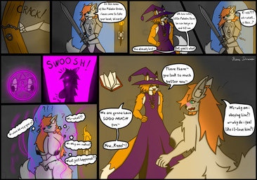after_transformation armor before_transformation big_breasts black_nipples blue_eyes blush blush_lines breasts confusion crossgender curse cursed dialogue duo female flustered forced forced_transformation fur gender_symbol gender_transformation genitals grey_body grey_fur hair long_hair magic magic_circle magic_user male male/female melee_weapon nipples nude orange_body orange_fur orange_hair paladin purple_eyes short_hair sword symbol text thick_thighs transformation transformation_sequence transformation_through_magic vulva weapon reena_dreamer canid canine canis fox mammal wolf absurd_res comic english_text hi_res