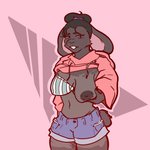 anthro areola big_areola big_breasts bra breasts clothed clothing clothing_lift female hoodie markings mole_(marking) nipples one_breast_out sagging_breasts shirt shirt_lift simple_background solo topwear underwear empskit marlena_(empskit) lagomorph leporid mammal rabbit 1:1 hi_res