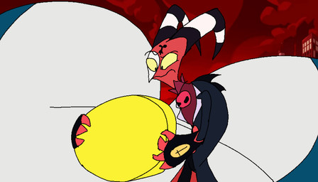 4_fingers angry anthro black_nose bottomwear clothed clothing collar collar_tag duo female fingerless_gloves fingers food fur gloves grey_hair hair handwear holding_object horn immobile jacket larger_female male morbidly_obese morbidly_obese_anthro morbidly_obese_female obese obese_anthro obese_female open_mouth overweight overweight_anthro overweight_female pants pink_tongue popsicle red_body sharp_teeth shirt size_difference smaller_male teeth text tongue tongue_out topwear torn_clothing white_body white_eyes white_fur yellow_eyes yellow_teetn bif_steak hellaverse helluva_boss mythology blitzo_(helluva_boss) loona_(helluva_boss) canid canid_demon canine demon hellhound imp mammal mythological_canine mythological_creature 7:4 animated animated_gif short_playtime