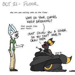 anthro belly big_belly big_breasts big_butt black_body blue_body blue_eyes blue_fur bottomwear breaking_the_fourth_wall breasts butt cake clothed clothing dessert dialogue duo eyewear female food fur glasses huge_belly huge_breasts huge_butt huge_thighs kneeling male markings midriff morbidly_obese morbidly_obese_anthro morbidly_obese_female multicolored_body obese obese_anthro obese_female overweight overweight_anthro overweight_female purple_eyes red_sclera self_insert shorts simple_background smile stretch_marks text thick_thighs topwear weight_gain weight_gain_sequence white_body white_fur yellow_body zandyzolo nintendo pokemon jamie_(zandyzolo) vi_(zandyzolo) canid canine eeveelution fennec_fox fox generation_2_pokemon mammal pokemon_(species) true_fox umbreon 1:1 english_text hi_res