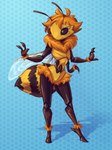 3_fingers antennae_(anatomy) anthro arthropod_abdomen black_eyes female fingers insect_wings multi_arm multi_limb neck_tuft nude smile solo standing tuft wings yellow_body mrkirboy arthropod bee hymenopteran insect 2020 hi_res