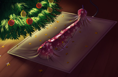 anthro bound christmas_decorations christmas_ornament christmas_tree encasement gift_wrapped holidays latex male ornament person_as_gift plant slave solo tight_fit tree vacuum_bed owy christmas owy_(character) avian bird owl hi_res