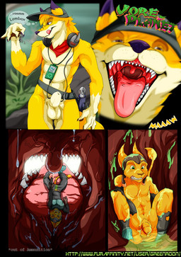 animal_genitalia anthro balls bodily_fluids butt claws clothed clothed_male clothed_prey clothing duo electronics extreme_size_difference flaccid forced fur genitals headphones headphones_around_neck headphones_only holding_micro holding_prey inside_stomach internal licking licking_lips male male/male micro micro_prey mouth_shot muscular nude_male nude_pred nude_prey open_mouth oral_vore orange_body orange_fur out_of_ammo outside penis plant portable_music_player saliva sheath shrink_ray size_difference stomach_acid teeth text thought_bubble tongue tongue_out unwilling_prey uvula vore willing_pred yellow_body yellow_fur green_roon apple_inc. ipod ratchet_and_clank sony_corporation sony_interactive_entertainment vore_planet ratchet_(ratchet_and_clank) canid canine fox lombax mammal 2012 colored comic english_text hi_res url