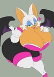 anthro big_breasts black_nose breasts brown_body clothed clothing female footwear gloves green_eyes handwear heart_symbol huge_breasts shoes simple_background solo wings imric1251 sega sonic_the_hedgehog_(series) rouge_the_bat bat mammal hi_res