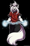 anthro bottomwear clothing electricity electrogenesis fur hair male pants shirt solo topwear white_body white_fur white_hair yellow_eyes deonwolf deon_(deonwolf) canid canine canis mammal wolf 2015 digital_media_(artwork) hi_res