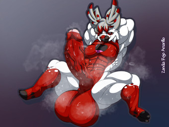 anthro balls big_balls big_penis bodily_fluids foreskin genitals grin huge_balls huge_penis hyper hyper_balls hyper_genitalia hyper_penis looking_at_viewer male muscular muscular_anthro muscular_male musk musky_armpit musky_balls musky_body musky_penis penis smile solo spread_legs spreading sweat sweatdrop sweaty_armpit sweaty_balls sweaty_body sweaty_genitalia sweaty_legs sweaty_penis sweaty_thighs zynda_ae_(artist) folfie_winter canid canine canis deer hybrid mammal wolf hi_res
