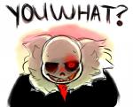 2015 alternate_universe animated_skeleton bone clothing dialogue english_text humanoid looking_at_viewer male not_furry pastel-possum question_mark red_eyes sans_(underfell) simple_background skeleton solo source_request teeth text undead underfell undertale undertale_(series) white_background