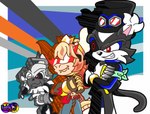 anthro burst_the_vulture clothed clothing crown eyewear female glasses goggles group hair headgear horn jacket long_hair male simple_background smile spikes super_crown tail topwear trio eggbot15 bowsette_meme mario_bros mythology nintendo sega sonic_riders sonic_the_hedgehog_(series) 15_(eggbot15) burst_(eggbot15) fan_character roksana_(eggbot15) accipitriform avian bird darkling domestic_cat dragon felid feline felis mammal mythological_creature mythological_scalie reptile scalie vulture absurd_res digital_media_(artwork) hi_res meme