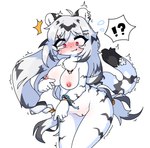 5_fingers :3 ?! accessory anthro areola big_breasts biped blush bodily_fluids bracelet breasts cute_fangs felid female fingers fur genitals grey_body grey_fur grey_hair grey_tail hair hair_accessory hairpin hannah_(mahjong_soul) jewelry kemono long_hair long_tail mahjong_soul mammal mostly_nude motion_lines multicolored_body multicolored_hair multicolored_tail necklace nipples pantherine pink_eyes potatobud3 pussy shocked shy silver_hair simple_background slightly_chubby slightly_chubby_female solo standing stripes sweat sweatdrop tail tears tiger white_background white_body white_fur white_tail