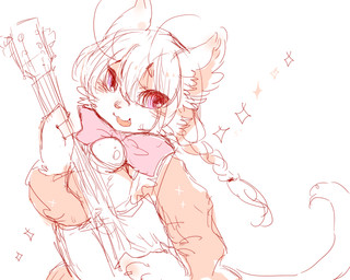 ambiguous_gender anthro electric_guitar guitar hair kemono long_hair musical_instrument open_mouth plucked_string_instrument solo string_instrument pipisan domestic_cat felid feline felis mammal 5:4