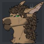 beard brown_body brown_fur brown_hair curled_hair ear_piercing facial_hair fur green_eyes hair looking_at_viewer piercing scar simple_background solo tan_body tan_fur samanta_(artist) tales_of_the_rubro_suns riko canid canine mammal unknown_species 1:1 2017 headshot_portrait hi_res icon portrait