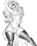 anthro bedroom_eyes clothing dancing ears_back eyelashes eyeshadow femboy genitals hair leggings legwear long_hair looking_at_viewer makeup male narrowed_eyes nude penis pivoted_ears pole pole_dancing seductive solo thick_thighs wide_hips james_andromeda canid canine fox mammal hi_res monochrome sketch