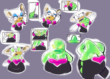 anthro female goo_transformation grey_background hands_behind_head pose simple_background solo transformation transformation_sequence mexelements flubber sega sonic_the_hedgehog_(series) rouge_the_bat bat goo_creature mammal 2026 hi_res