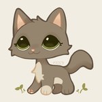 :3 ambiguous_gender eyelashes feral fur green_eyes grey_body grey_fur leaf pawpads paws plant solo standing churasha hasbro littlest_pet_shop lps_1059 domestic_cat felid feline felis mammal 1:1 hi_res