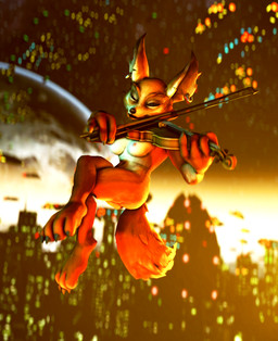 anthro bowed_string_instrument city city_background female floating music musical_instrument musician nude solo space string_instrument violin commodor-richter blizzard_entertainment warcraft canid canine fox mammal vulpera 3d_(artwork) digital_media_(artwork) hi_res