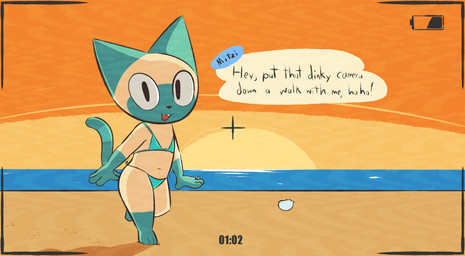 3_toes 5_fingers anthro beach bikini black_eyes black_nose blue_bikini blue_body blue_bottomwear blue_clothing blue_fur blue_swimwear blue_topwear bottomwear clothing dialogue feet female fingers flat_chested front_view fur header header_box looking_at_viewer markings navel open_mouth outside plantigrade sand sea seashell seaside shell smile solo speech_bubble striped_body striped_fur striped_markings striped_tail stripes sun sunset swimwear swimwear_only tail tail_markings talking_to_viewer tan_body tan_fur text text_header toes topwear triangle_bikini two-piece_swimsuit water mrdegradation animal_crossing nintendo mitzi_(animal_crossing) domestic_cat felid feline felis mammal 2021 english_text hi_res