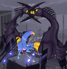 abdominal_bulge anal animal_genitalia biped black_body blue_body bodily_fluids cum cum_while_penetrated cumshot ejaculation fellatio feral french_kissing genital_fluids genital_slit genitals glowing glowing_eyes group kissing male male/male oral penetration penile penis sex size_difference sound_effects spitroast spitroast_kiss tapering_penis text trio gurli rain_world videocult koralle miros_bird_(rain_world) slugcat absurd_res artist_name digital_drawing_(artwork) digital_media_(artwork) hi_res shaded simple_shading
