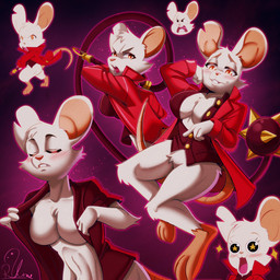 attack_pose barefoot big_ears blush blush_lines bottomless breasts button_(fastener) cleavage clothed clothing coat collar collared_shirt dress_shirt embarrassed featureless_breasts featureless_crotch feet female head_tuft multiple_poses notched_ear pose purple_lighting red_clothing red_coat red_shirt red_topwear rim_light semi-anthro shirt simple_background solo sparkles spiked_ball spikes standing tail teeth toes topwear tuft weapon whip rodolfoslime mina_the_hollower yacht_club_games mina_(mina_the_hollower) mammal mouse murid murine rodent 1:1 absurd_res colored digital_drawing_(artwork) digital_media_(artwork) hi_res