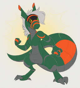 3_fingers action_pose ambiguous_gender anthro claws digitigrade fingers fist grey_hair hair heterochromia looking_at_viewer nude nude_anthro pose screen screen_face short_hair simple_background solo standing tail thick_tail three-quarter_view visor visor_eyes wide_stance mimi-fox dinosaur prehistoric_species reptile robot_anthro scalie synth_(vader-san) colored colored_sketch digital_drawing_(artwork) digital_media_(artwork) flat_colors hi_res sketch