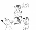 anthro bra clothed clothing crossdressing embarrassed female garter_belt garter_straps group legwear male panties standing stockings thigh_highs underwear skunkbutt_(artist) disney zootopia gideon_grey judy_hopps nick_wilde canid canine fox lagomorph leporid mammal rabbit red_fox true_fox hi_res monochrome sketch