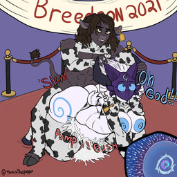 all_fours animal_noises animal_print animal_print_thigh_highs anthro anthro_on_anthro anthro_penetrated anthro_penetrating anthro_penetrating_anthro areola belly big_breasts big_butt black_body blue_areola blue_eyes blue_markings blue_nipples blue_sclera bodily_fluids bottomless bottomless_anthro bottomless_male breasts breeding_kink brown_hair butt clothed clothing cloven_hooves competition cow_print cow_print_armwear cow_print_panties cow_print_thigh_highs cow_print_topwear cum cum_in_vagina cum_inflation cum_inside cum_on_ground cum_overflow cum_splatter dialogue doggystyle duo ear_piercing ear_tag ejaculation excessive_cum excessive_genital_fluids exposed_breasts eye_roll fake_horns female female_anthro female_penetrated floppy_ears from_behind_position fur fur_markings genital_fluids green_eyes gushing hair hair_grab heart_eyes heart_symbol hooves horn horn_grab impregnation inflation interspecies interspecies_impregnation legwear looking_pleasured lop_ears male male/female male_anthro male_penetrating male_penetrating_female markings mask mooing nipples onomatopoeia orgasm ovum ovum_with_heart pattern_clothing pattern_legwear pattern_thigh_highs penetration piercing plap pulling_hair scut_tail sex short_tail smack_(sound_effect) sound_effects sperm_cell tail talking_to_another tears tears_of_pleasure text thick_thighs thigh_highs tongue tongue_out touching_hair twitter_handle unguligrade vaginal_fluids wearing_mask white_body white_fur white_hair wide_hips crybabytomix league_of_legends riot_games tencent bull_(giegues) kindred_(lol) lamb_(lol) bovid bovine caprine cattle mammal 1:1 2021 absurd_res artist_name colored digital_drawing_(artwork) digital_media_(artwork) english_text hi_res