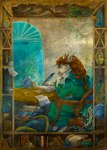 alternate_universe anthro book bookshelf border braided_hair brown_body brown_fur brown_hair chair clock clothing coffee_cup coffee_mug container cowl cup dragon_statue dress feathers female fur furniture globe green_clothing green_eyes hair horn inkwell key lamp lantern looking_at_object loose_feather markings medieval mirror notes on_chair ossicone peacock_feather plant quill reading robe scholar scroll sculpture sitting sitting_on_chair solo spots spotted_markings statue steam table tail tail_tuft tan_body tan_fur terrarium tuft vase vivarium window taski_guru mythology gracey_halvenka dragon giraffe giraffid mammal mythological_creature mythological_scalie scalie 2025 hi_res