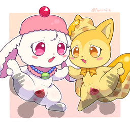 anus biped bipedal_feral blush blush_stickers bow_ribbon carrying_another chest_tuft clitoral_hood clitoris clothing disembodied_hand disembodied_penis duo_focus female female_feral female_focus feral feral_focus feral_penetrated front_view fur fur_tuft genitals group hat head_tuft headgear headwear jewelry male male/female multicolored_body multicolored_fur narrowed_eyes necklace paws penetration penile penile_penetration penis penis_in_vagina purple_body purple_fur simple_background tan_background text translucent translucent_penis tuft two_tone_body two_tone_fur vaginal vaginal_penetration vulva white_background white_body white_fur yellow_body yellow_fur zyuuniie lagomorph leporid mammal rabbit rodent sciurid tree_squirrel 1:1 2026 artist_name cel_shading digital_drawing_(artwork) digital_media_(artwork) hi_res shaded