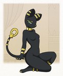 anthro anthrofied black_body black_fur breasts egyptian featureless_breasts female fur gold_(metal) gold_jewelry jewelry nude pose sitting small_breasts solo tail creature71 palworld pocketpair domestic_cat felid feline felis mammal mau_(pal) pal_(species) hi_res pinup