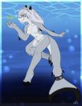 anthro bell claws female green_eyes grey_body grey_hair grey_skin hair navel nude smile solo underwater water hypnotickitten ryn_iiskra fish marine shark 2013 hi_res