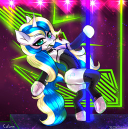 animal_genitalia animal_vulva anus clothing cutie_mark dancing dawn_breeze equine_anus equine_genitalia equine_vulva female female_feral feral genitals horn legwear nightclub pole pole_dancing solo stockings strip_club vulva caliluminos hasbro my_little_pony mythology fan_character equid equine mammal mythological_creature mythological_equine unicorn absurd_res hi_res
