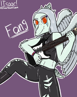 amber_eyes anthro black_bottomwear black_clothing black_jeans black_pants bottomwear claws clothed clothed_anthro clothing crop_top denim denim_bottomwear denim_clothing elbow_feathers electric_guitar eyelashes eyeliner feathered_wings feathers female fingers grey_body grey_hair grey_scales guitar hair halter_top jeans long_hair looking_at_viewer makeup midriff musical_instrument pants playing_guitar playing_music plucked_string_instrument purple_background scales shirt short_tail simple_background smile snout solo string_instrument tail text topwear torn_bottomwear torn_clothing torn_jeans torn_pants wings isaacrobotcoon cavemanon_studios goodbye_volcano_high ko_op_(game_developer) snoot_game fang_(gvh) prehistoric_species pterosaur reptile scalie 2023 artist_name digital_drawing_(artwork) digital_media_(artwork) english_text hi_res signature nonbinary_(lore)