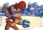 anthro ball beach blue_eyes breasts brown_body brown_fur brown_hair countershade_face countershade_torso countershading eyewear eyewear_only female fur glasses glasses_only hair holding_object net nude nude_beach nudist outside red_hair seaside smile smirk solo sport volleyball volleyball_(ball) volleyball_court volleyball_net wearing_glasses epicsubterfuge archie_comics sega sonic_the_hedgehog_(archie) sonic_the_hedgehog_(comics) sonic_the_hedgehog_(series) sally_acorn chipmunk ground_squirrel mammal rodent sciurid 2020