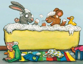 anthro bath bathing bathtub bubble_bath claw_foot_bathtub clothing duo eyes_closed female inside male male/female mixed_bathing nude playing plushie rubber_duck rug smile undressed water young young_anthro axel_scheffler pip_and_posy froggy_(pap) piggy_(pap) pip_(pap) posy_(pap) amphibian domestic_pig frog house_mouse lagomorph leporid mammal mouse murid murine rabbit rodent suid suine sus_(pig) low_res