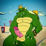 2_horns anthro armband balls claws crown finger_claws genitals green_body green_scales headgear horn humanoid_genitalia humanoid_penis male pecs penis pink_penis scales shell solo spiked_armband spikes teeth vein veiny_penis wearing_crown yellow_sclera fabfelipe mario_bros nintendo king_koopa koopa scalie 1:1 2021 digital_drawing_(artwork) digital_media_(artwork) hi_res
