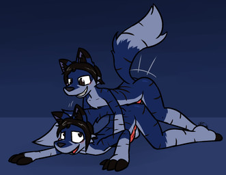 all_fours anthro anthro_on_anthro anthro_penetrated anthro_penetrating anthro_penetrating_anthro ass_up black_body black_eyes black_fur black_hair black_inner_ear_fluff black_nose black_stripes blue_background blue_body blue_fur blue_inner_ear blush doggystyle duo erection feet fingerless_(marking) from_behind_position fur genitals grin hair inner_ear_fluff intraspecies looking_at_another looking_back looking_down looking_up male male/male male_penetrated male_penetrating male_penetrating_male motion_lines open_mouth penetration penis pupils red_penis selfcest sex simple_background smile square_crossover striped_body striped_fur stripes thrusting toeless_(marking) tuft ultilix alpha_(vuxorem) canid canine canis mammal wolf 2026 hi_res