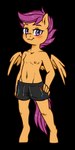 anthro anthrofied black_clothing black_swimwear blush clothed clothing female flat_chested fur hair hand_on_hip looking_at_viewer navel nipples orange_body orange_fur purple_eyes purple_hair solo swimming_trunks swimwear topless wings young young_anthro cold-blooded-twilight deserter_(artist) third-party_edit friendship_is_magic hasbro male_swimwear_challenge my_little_pony mythology scootaloo_(mlp) equid equine horse mammal mythological_creature mythological_equine pegasus pony 1:2 2021 alpha_channel color_edit colored hi_res